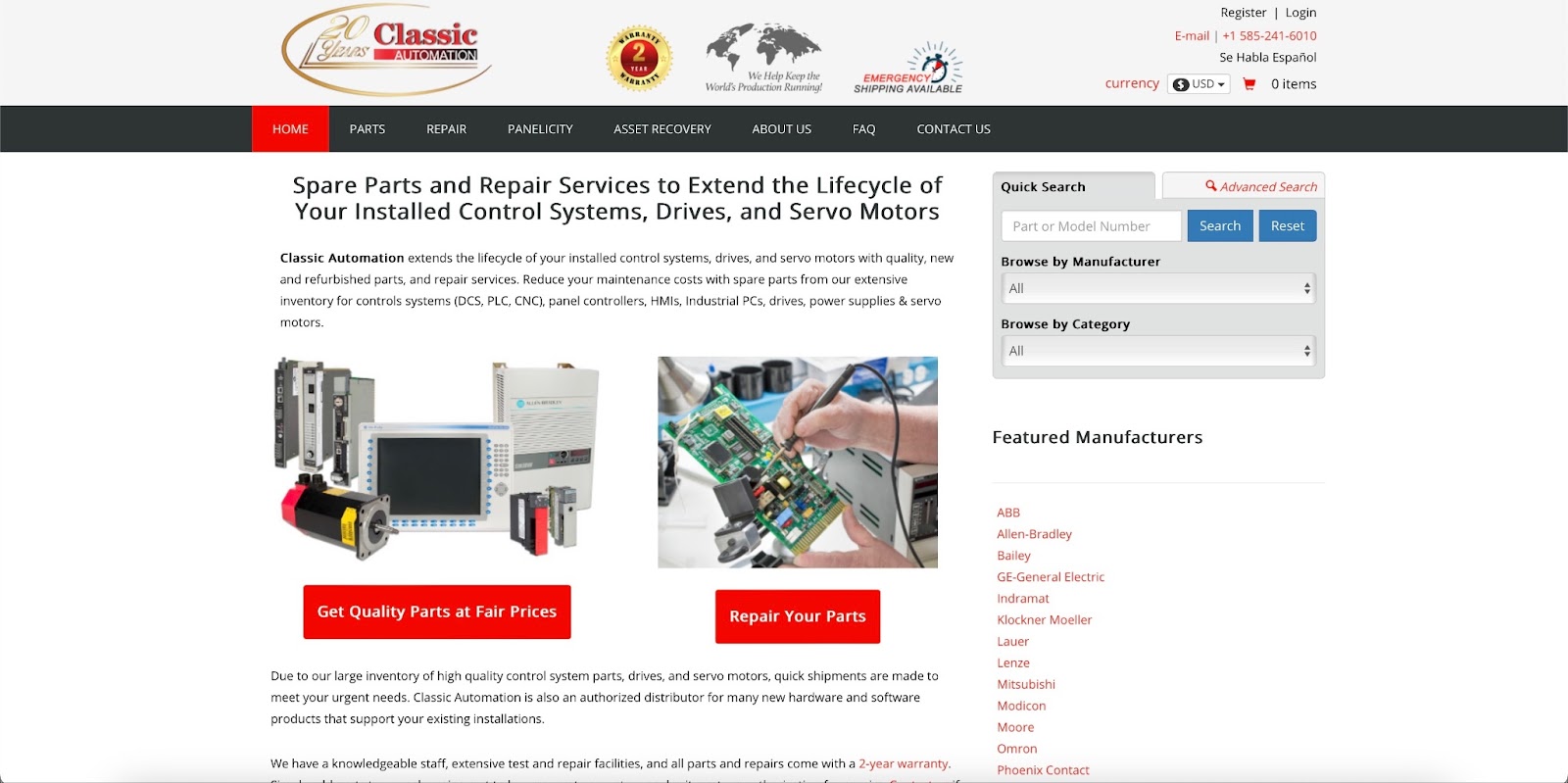 Home page of the Classic Automation LLC website